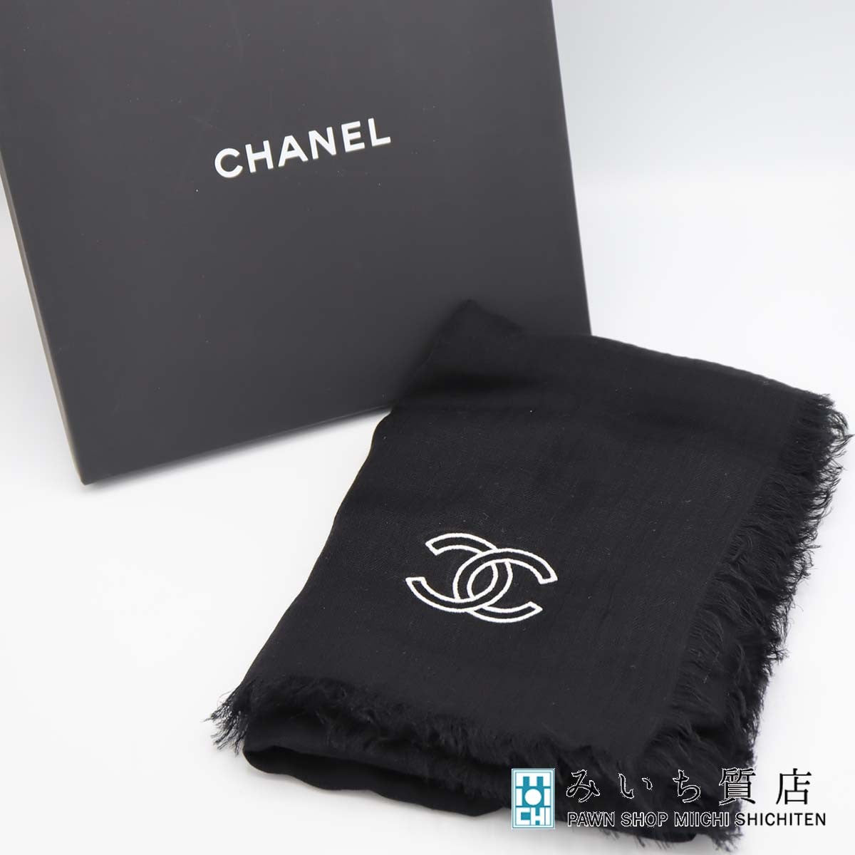 CHANEL シャネル ショール ストール カンボン ココマーク ロゴ カシミヤ CHANEL シャネル ストール 黒 CC ココマーク カシミヤ 100％ 薄手