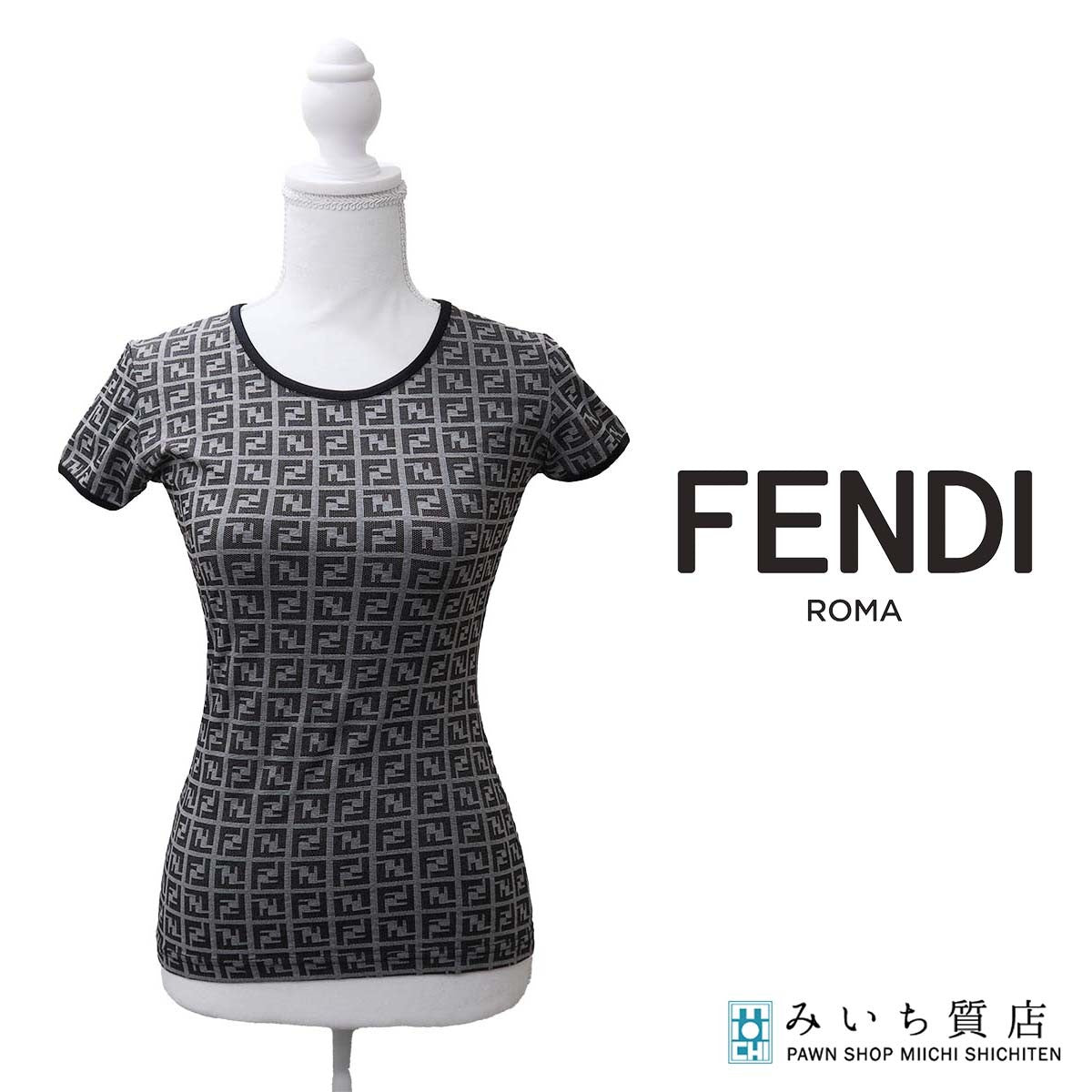 FENDI フェンディ Tシャツ カットソー ズッカ柄 グレー ストレッチ
