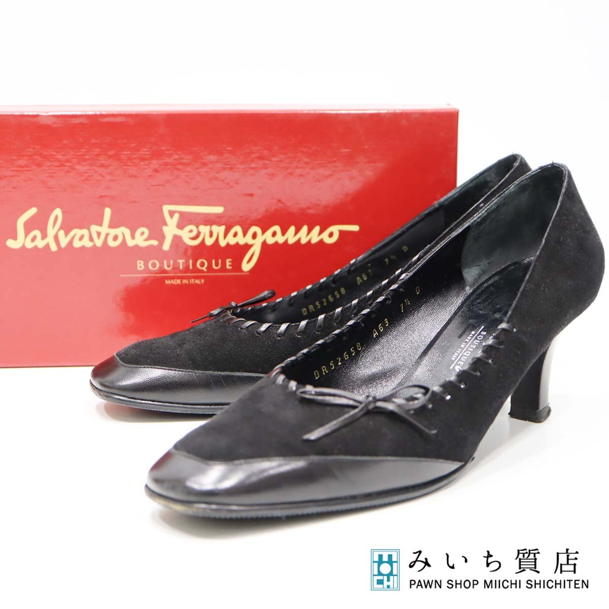 FERRAGAMO ブラックパンプス24.5㎝ Salvatore Ferragamo フェラガモ パンプス NERO SUEDE KID 靴 ブラック
