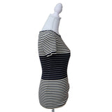 VALENTINO ヴァレンティノ ボーダー リブニット 半袖 トップス  Mサイズ ネイビー×ホワイト レディース 25k167-1