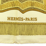 HERMES エルメス スカーフ カレ90 Poste et Cavalerie サーベル飾り袋 ベージュ系 シルク100％ M2336-1