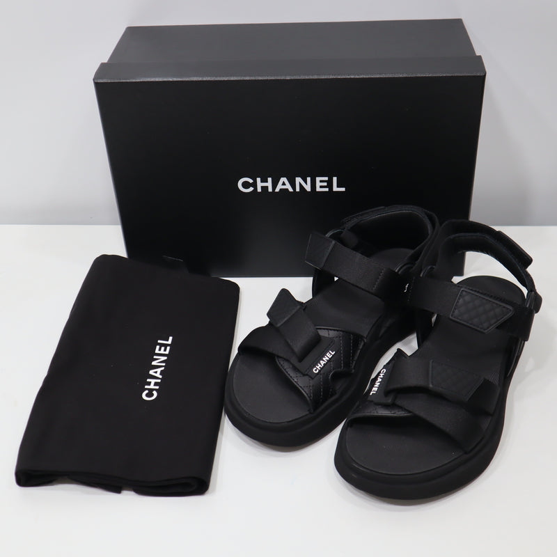 CHANEL シャネル サンダル 23A G45083 39 24.5cm マトラッセ スポーツサンダル ブラック 箱袋有 23k526-17