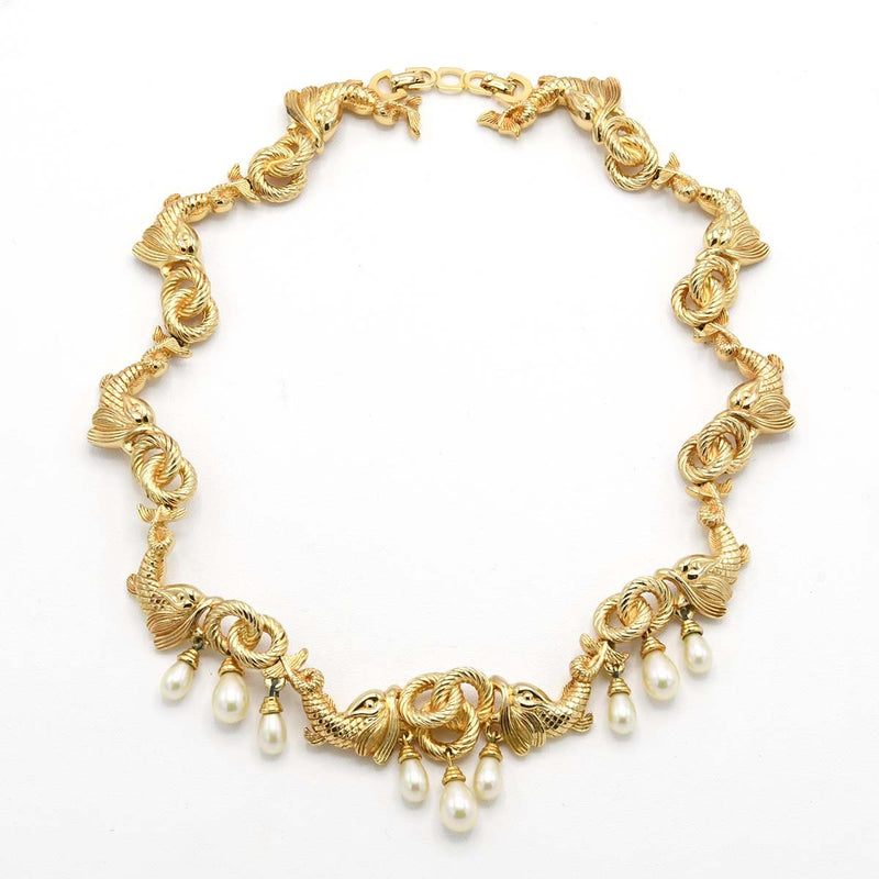 Christian Dior ディオール ゴールドフィッシュ イヤリング ネックレス セット フェイクパール アクセサリー まとめ ケースあり hi28