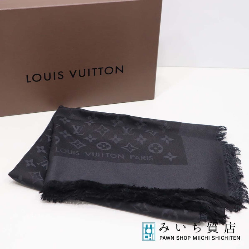 LOUIS VUITTON ルイヴィトン M74752 大判ストール 140cm モノグラム アントラシット ショール シルク ウール 黒 箱 ok1068