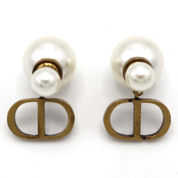 Christian Dior ディオール ピアス トライバル パール CDロゴ アンティーク ゴールドカラー 11.7g アクセサリー 23k650-1