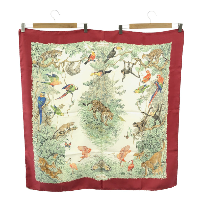 HERMES エルメス カレ90 スカーフ EQUATEUR 赤道直下 動物 アニマル ヒョウ シルク100 赤 M2336-3