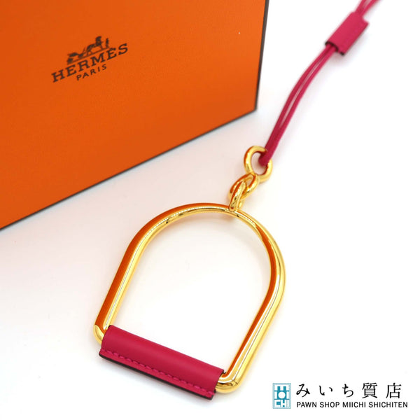 HERMES エルメス ネックレス エリタージュ エスケトル GM ピンク ゴールドカラー アクセサリー H6651
