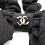 CHANEL シャネル シュシュ ココステッチ パンチング 総柄 シフォン リボン AA9460 ブラック ヘアアクセサリー 箱有 H19649