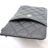 CHANEL シャネル フラグメントケース キャビアスキン マトラッセ クラシックポーチ ブラック×ゴールド 31番代 ギャラあり M3734