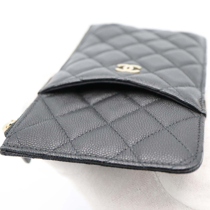 CHANEL シャネル フラグメントケース キャビアスキン マトラッセ クラシックポーチ ブラック×ゴールド 31番代 ギャラあり M3734