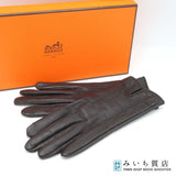 HERMES エルメス Hステッチ グローブ 手袋 レザー ブラック 黒 サイズ8 レディース H23820