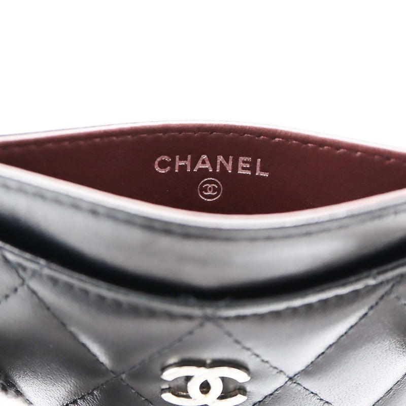CHANEL シャネル クラシック カードケース マトラッセ ココマーク ラムスキン ブラック 名刺入れ H21029