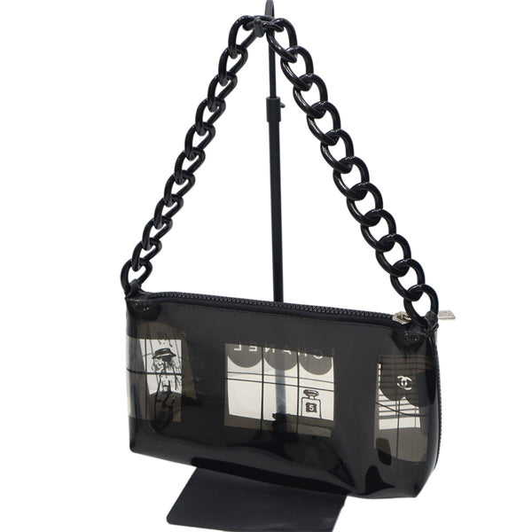 CHANEL シャネル ウィンドウライン PVC ショルダーバッグ ハンドバック エナメル ブラック 鞄 レディース H2190