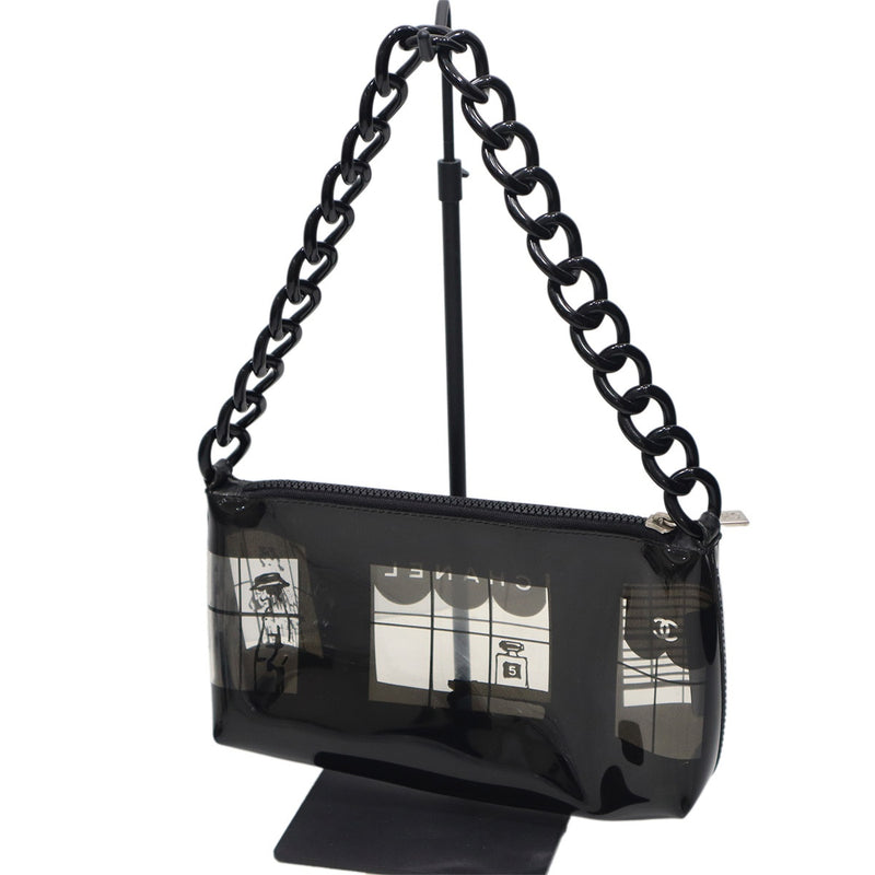 CHANEL シャネル ウィンドウライン PVC ショルダーバッグ ハンドバック エナメル ブラック 鞄 レディース H2190