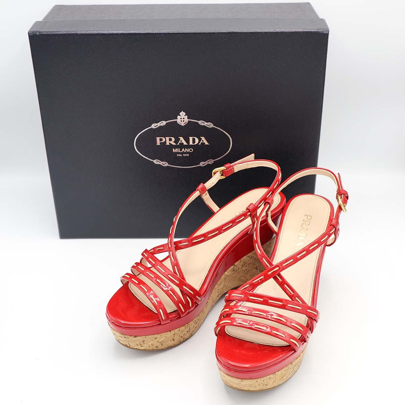 PRADA プラダ 靴 サンダル レッド 36 サイズ 23cm ウェッジソール レディース 箱有 H19451
