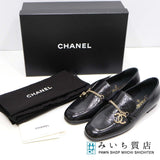 未使用品 CHANEL シャネル G45568 ココマーク チェーン ローファー 靴 ブラック ゴールド金具 サイズ37 1/2 24.5cm H18917