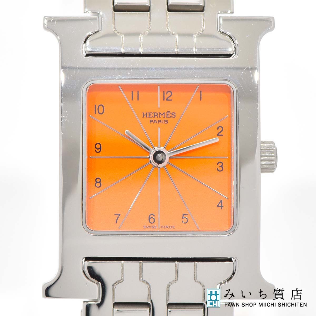 稼働 腕時計 HERMES エルメス Hウォッチ HH1.210 クォーツ オレンジ色 