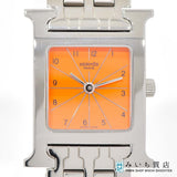 稼働 腕時計 HERMES エルメス Hウォッチ HH1.210 クォーツ オレンジ色文字盤 2025.11電池交換済 H20584