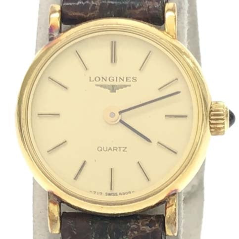 腕時計 稼働 LONGINES ロンジン クォーツ ゴールド色文字盤 2025.6電池交換済 ベルト社外品 397