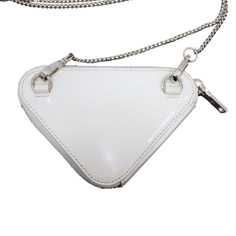 PRADA プラダ トライアングル チェーン ポーチ ミニポーチ ショルダー 1NR005 白 ホワイト コインケース 箱保ストラップ H20533
