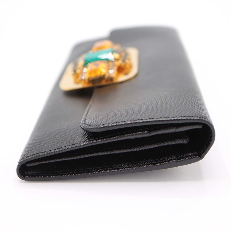 PRADA プラダ 長財布 1M1219 ビジュー ウォレット 黒 ブラック レディース 箱あり ok1180