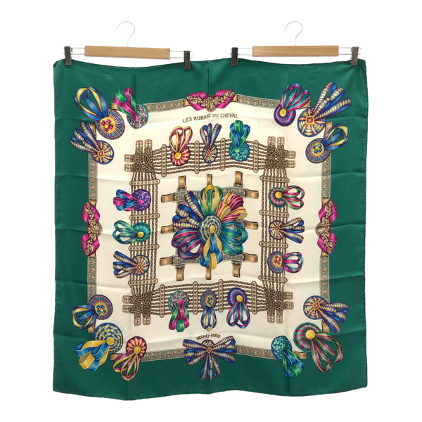 HERMES エルメス スカーフ カレ90 LES RUBANS DU CHEVAL 馬のリボン飾り シルク100％ グリーン 服飾小物 H18810