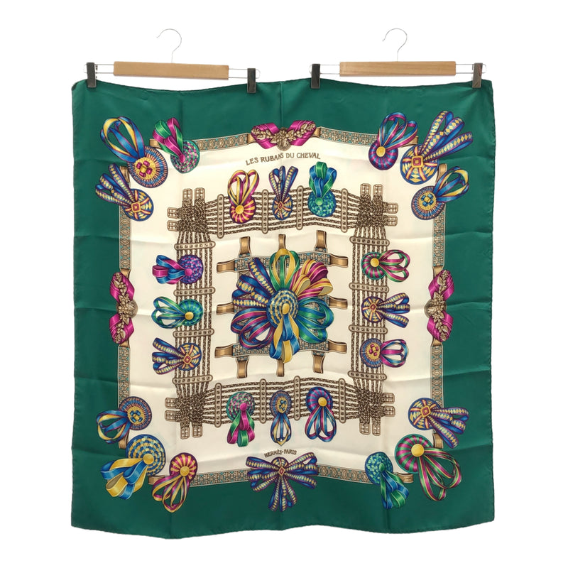 HERMES エルメス スカーフ カレ90 LES RUBANS DU CHEVAL 馬のリボン飾り シルク100％ グリーン 服飾小物 H18810