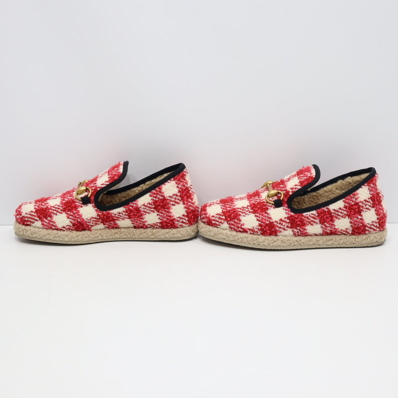 未使用 GUCCI グッチ 575850 ローファー ホースビット チェック ツイード レッド 36 1/2サイズ レディース 箱有 H9375