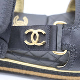 CHANEL シャネル ココマーク マトラッセ サテン×レザー サンダル G32676 黒 サイズ37C 24cm H18921