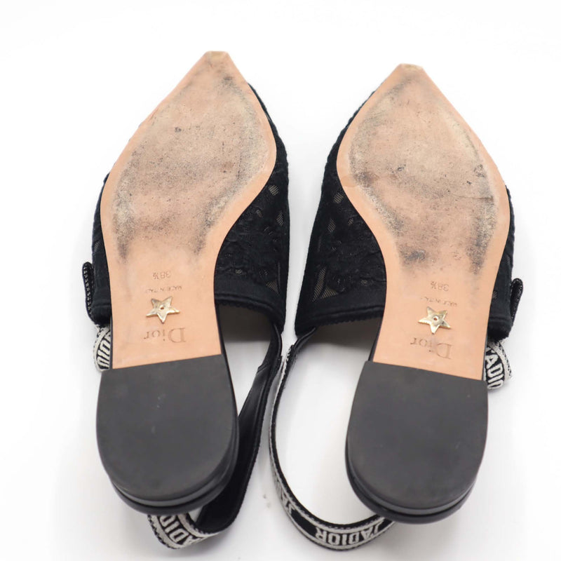Christian Dior ディオール サンダル J'A DIOR スリングバックフラット 38 1/2 ブラック レース パンプス H15994