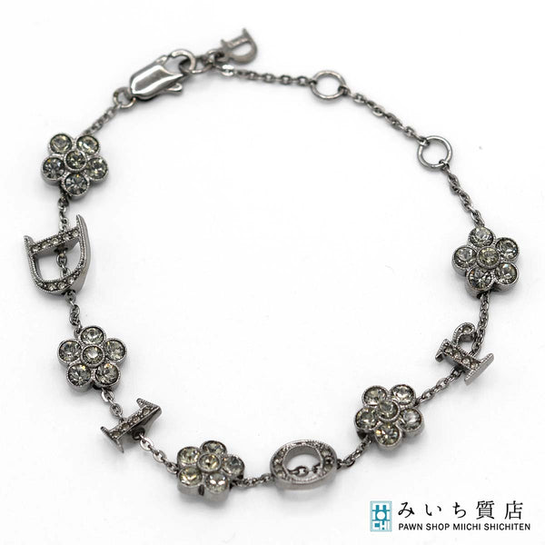 Christian Dior ディオール ブレスレット ブレス ラインストーン フラワー 花 ブラックシルバーカラー アクセサリー レディース 保管袋有 H2271