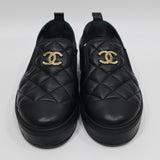 CHANEL シャネル G39180 マトラッセ キルティング スリッポン シューズ 約24cm 37サイズ 靴 ブラック 26k1035-4