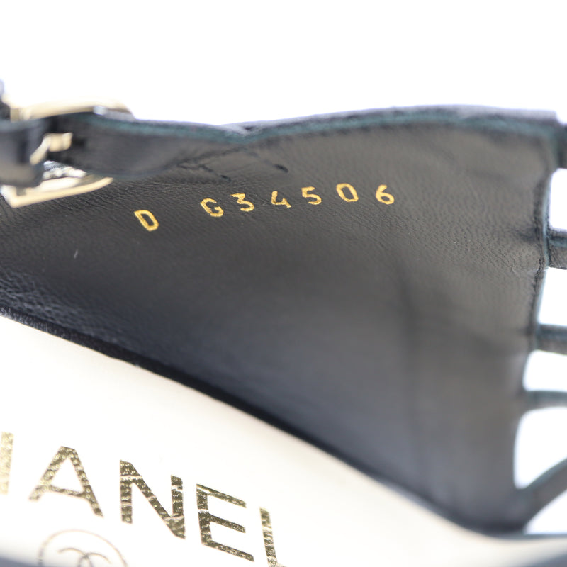 CHANEL シャネル ヒール サンダル ココマーク パール サイズ35 1/2 C 約22.5cm 靴 ブラック 袋有 k1243
