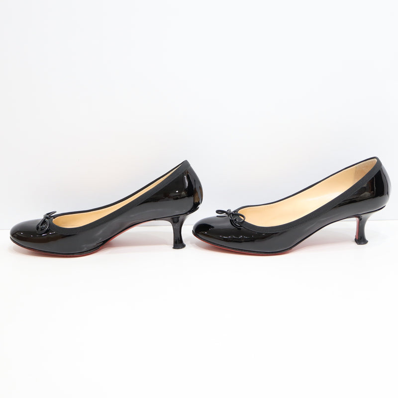Christian Louboutin クリスチャン ルブタン リボン ヒール パンプス 1110338 37サイズ ブラック レディース 箱・保管袋有 ko62