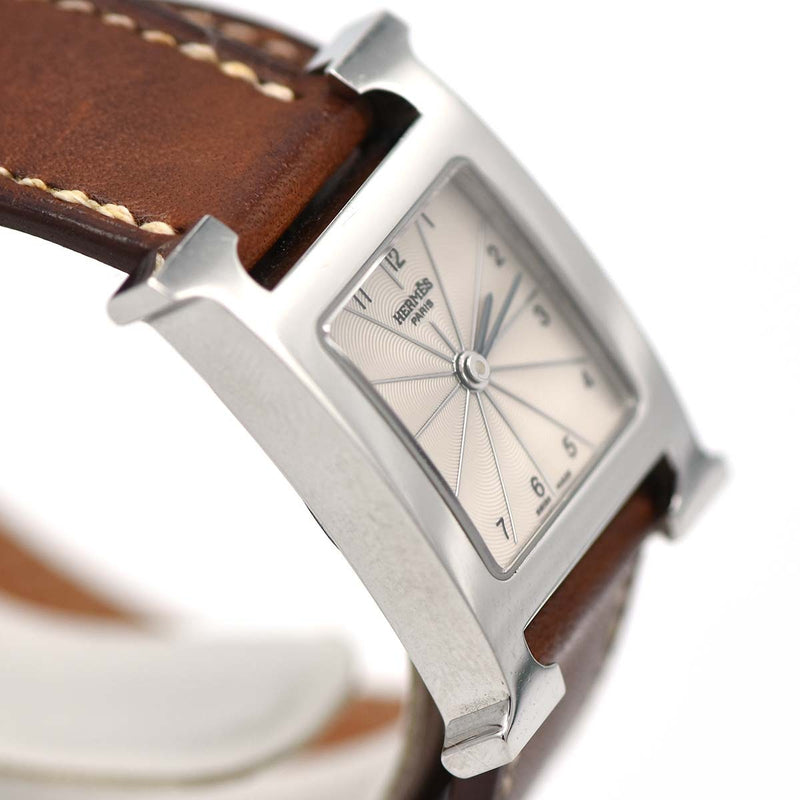 腕時計 稼働 HERMES エルメス HH1.210 Hウォッチ ドゥブルトゥール クォーツ レディース 白色文字盤 箱有 H850