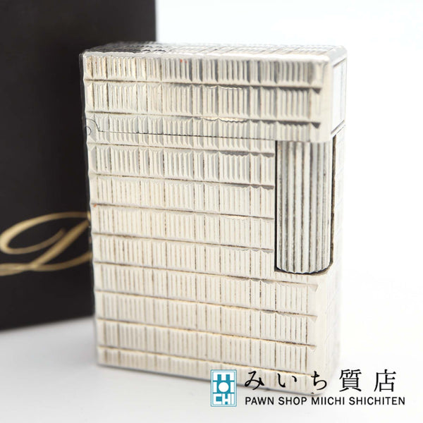 S.T. Dupont デュポン ライン1 ショート LINE1 エンボスチェック 総柄 ガスライター シルバーカラー 着火未確認 ケース有 yo771-2