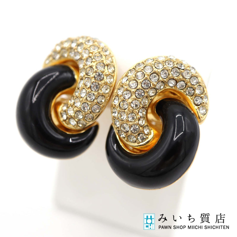 Christian Dior ディオール イヤリング ラインストーン 黒石 レディース アクセサリー H1746