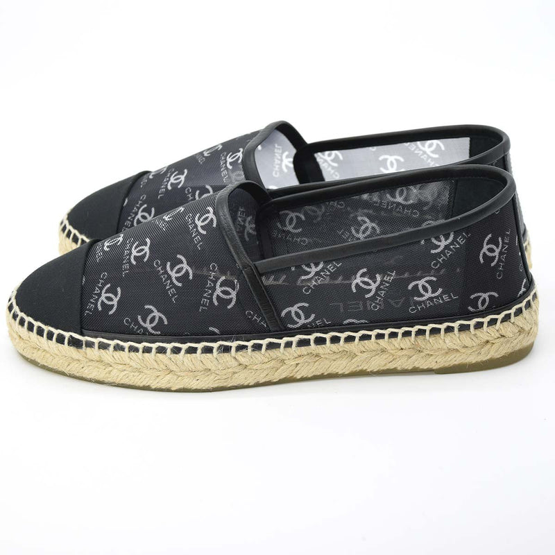 美品 シャネル エスパドリーユ ココマーク フラットシューズ メッシュ ブラック 38 CHANEL 靴 サンダル G34673 21k451-2
