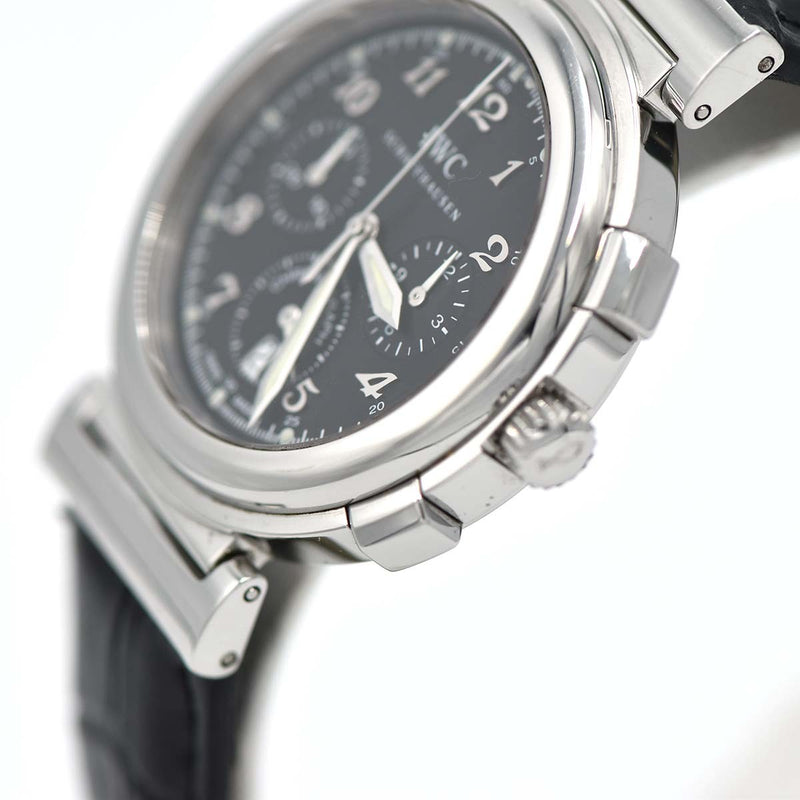 腕時計 稼働 IWC ダ・ヴィンチSL クロノグラフ IW372810 クォーツ SS 黒文字盤 ベルト尾錠社外品 24k731-1