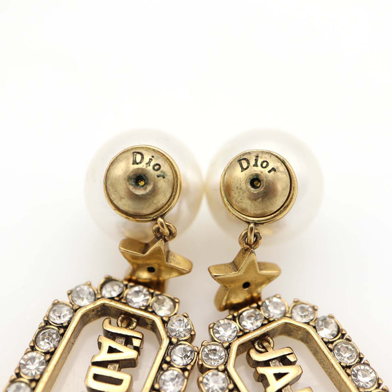 Christian Dior ディオール ピアス JADIORロゴ ラインストーン フェイクパール ゴールドカラー レディース 15.8g H20799