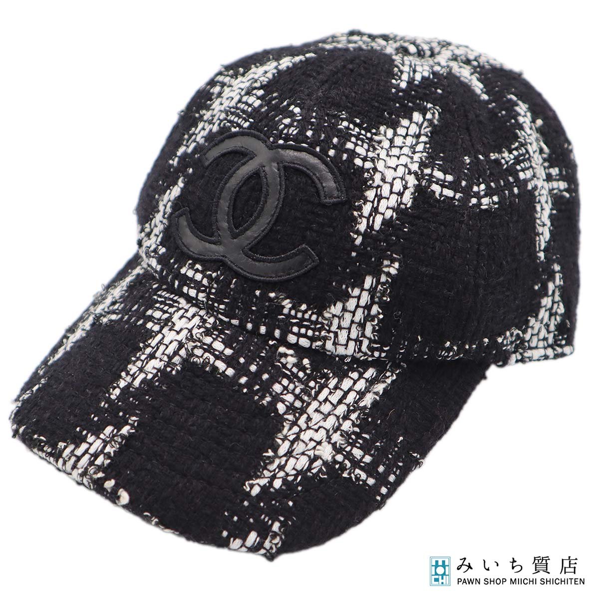 CHANEL シャネル ツイード キャップ 帽子 ココマーク ブラック 服飾