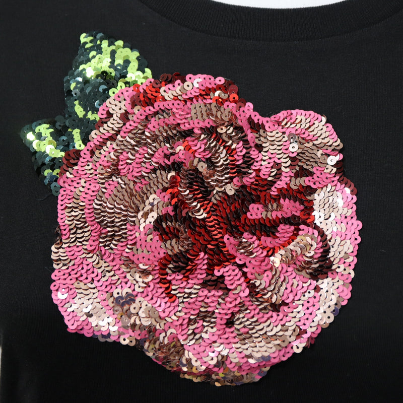 DOLCE&GABBANA ドルチェ&ガッバーナ ドルガバ スパンコール バラ 薔薇 半袖 Tシャツ レディース サイズ40 ブラック 25k167-77