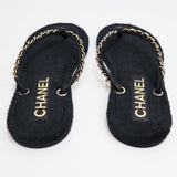 CHANEL シャネル ビーチサンダル G39886 ココマーク チェーン ゴールド金具 39 24.5cm 靴 ブラック フラット 23k418-2