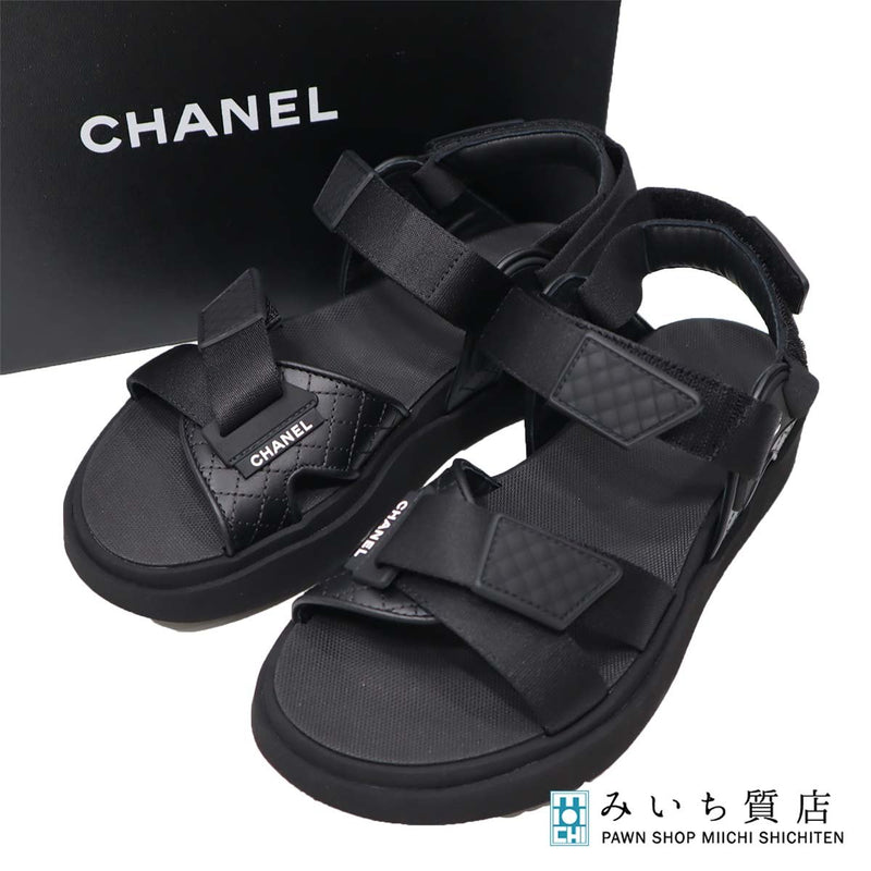 CHANEL シャネル サンダル 23A G45083 39 24.5cm マトラッセ スポーツサンダル ブラック 箱袋有 23k526-17