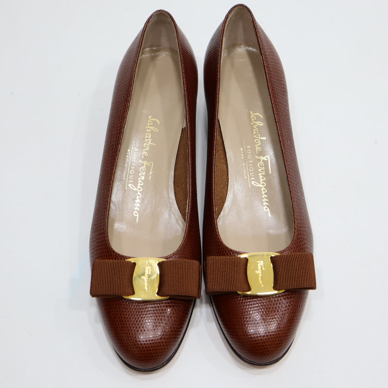Salvatore Ferragamo サルヴァトーレフェラガモ ヴァラ リボン パンプス DG01796 サイズ7 約24cm ブラウン 箱有 H11565
