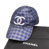 CHANEL シャネル キャップ 帽子 ココマーク チェック柄 ネイビー Mサイズ コットン100％ 26k537-2