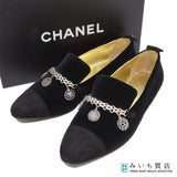 CHANEL シャネル G31651 オペラシューズ フラットシューズ ベロア 38 1/2 約25.5cm レディース ブラック 箱 H22499