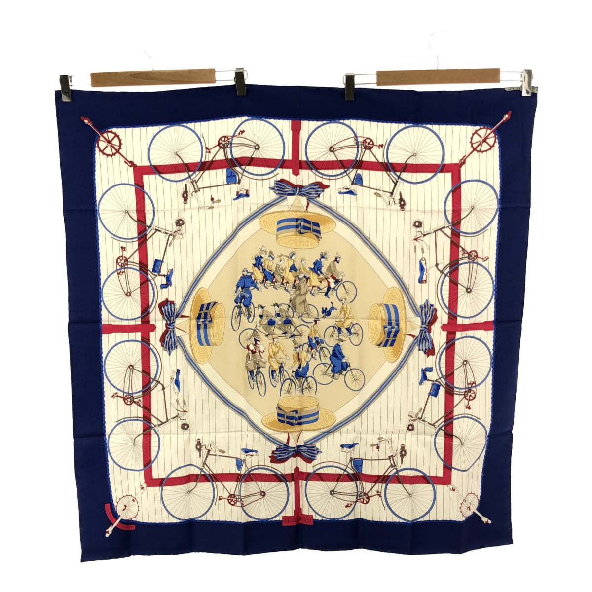 エルメス HERMES カレ90 LES BECANES 自転車 スカーフ ブルー シルク