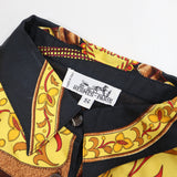 HERMES エルメス ニット 切替シャツ 長袖 トップス 総柄 Sサイズ シルク カシミヤ混 オレンジ×ブラック 26k350-16