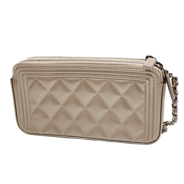 未使用 CHANEL シャネル ボーイシャネル チェーンウォレット ショルダーバッグ キャビアスキン 24番台 ゴールドカラー系 H9538